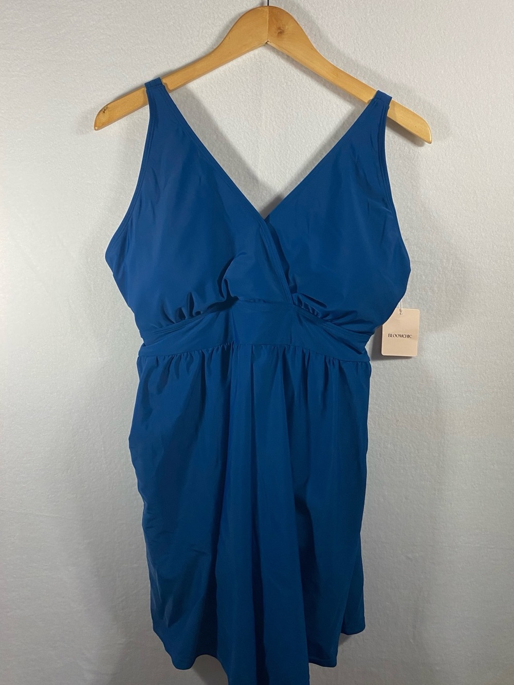 Bloom Chic Women’s Swimsuit Romper Gathered Elastic Waist Blue Size 14-16 NWT